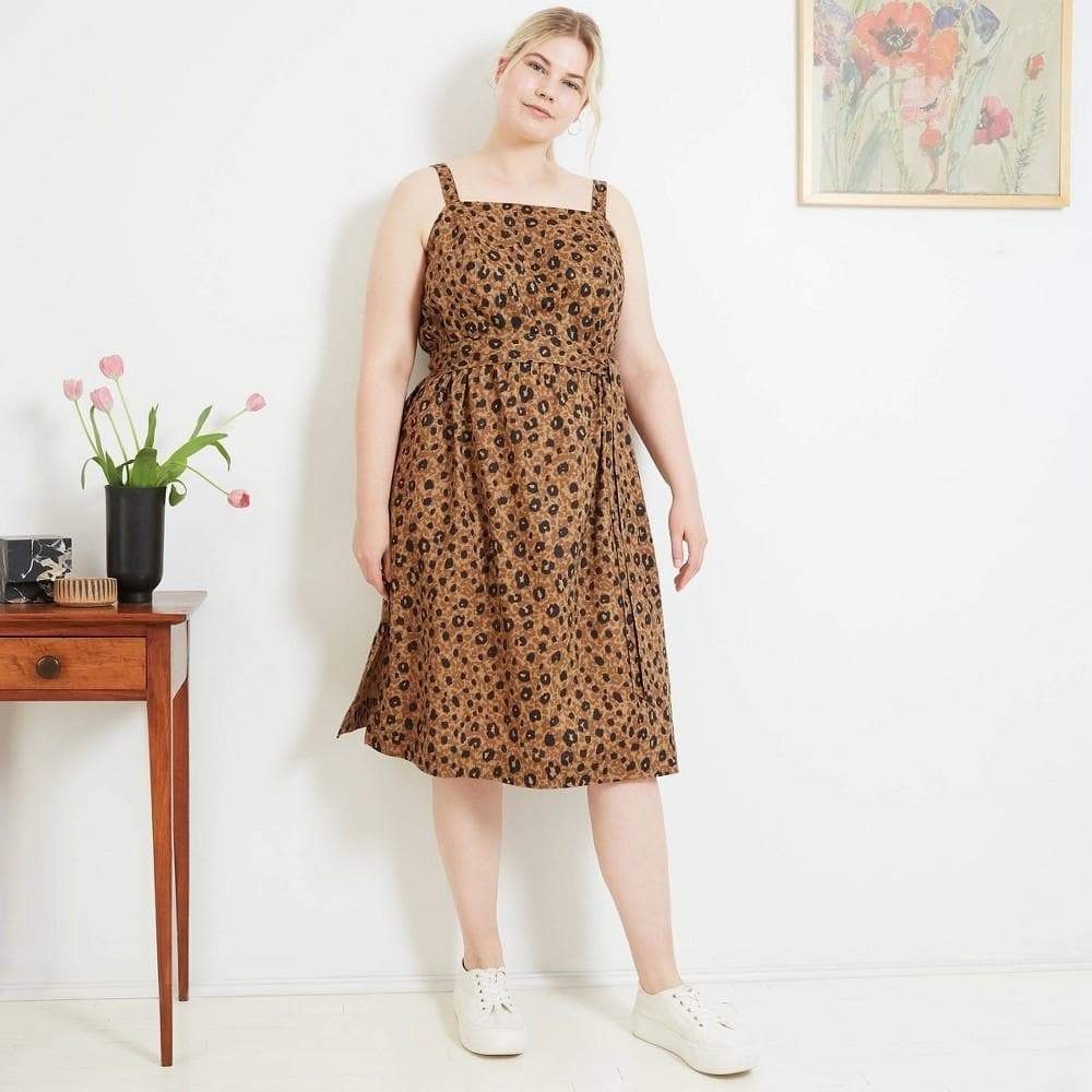 Plus size leopard print tank dress with belt